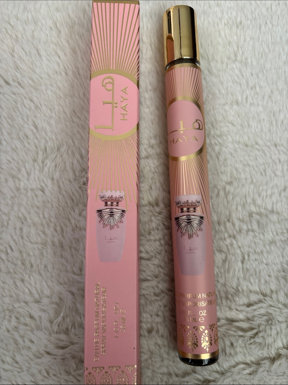 Lattafa Haya Eau de Parfum 35ml for women in a pink travel-sized